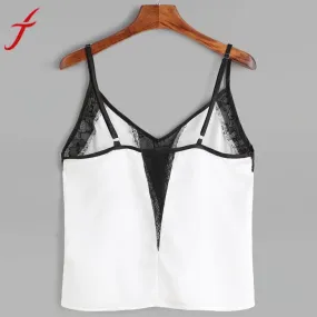 Women Sexy Lace Cami 2017 Summer Sleeveless Lace Patchwork Crop Top