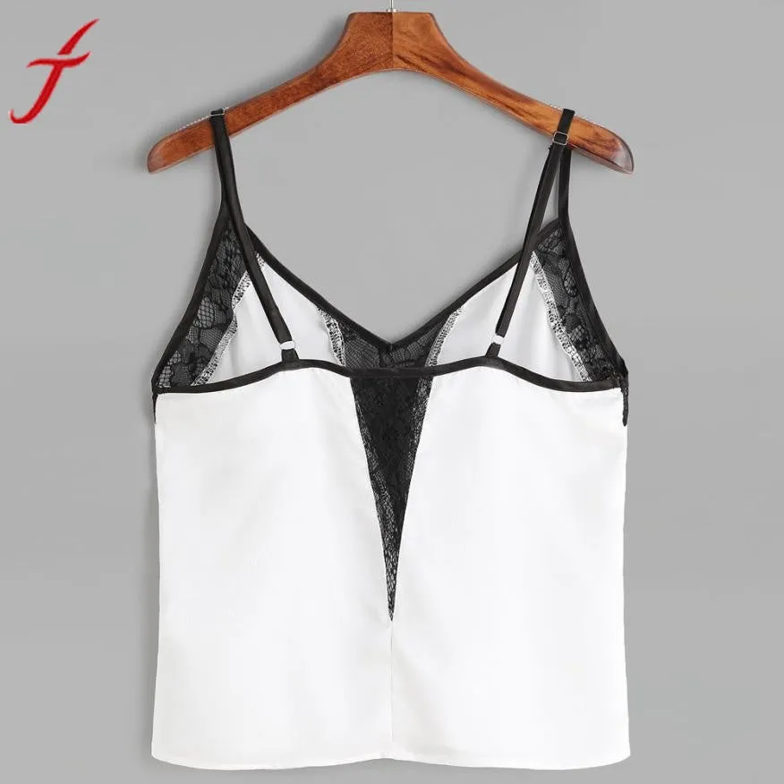 Women Sexy Lace Cami 2017 Summer Sleeveless Lace Patchwork Crop Top
