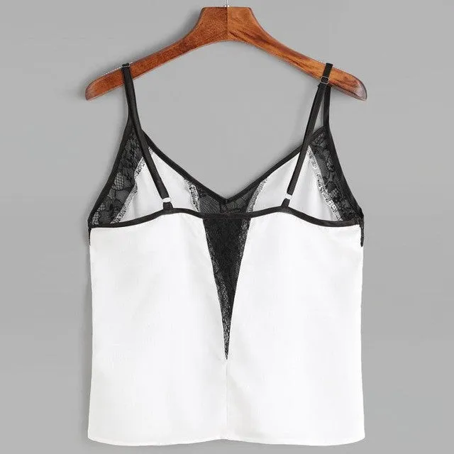 Women Sexy Lace Cami 2017 Summer Sleeveless Lace Patchwork Crop Top