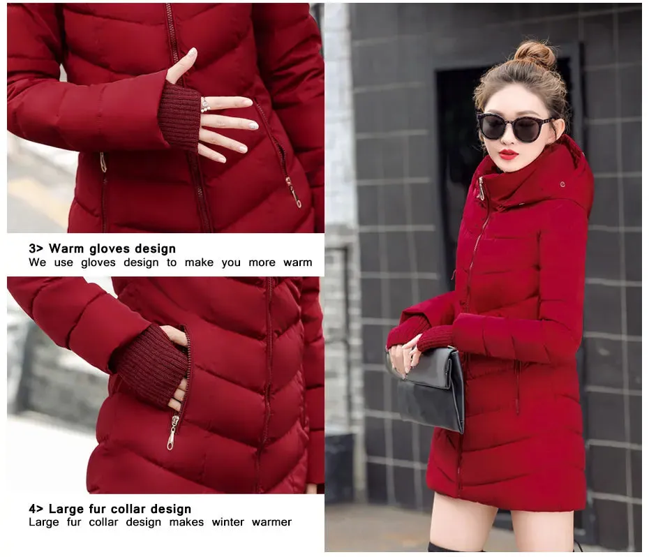 Women Winter Jacket Cotton Padded Warm Thicken Ladies Coat Long Coats