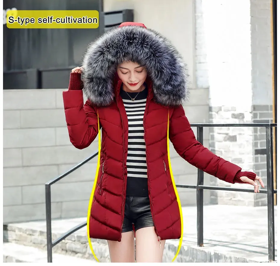 Women Winter Jacket Cotton Padded Warm Thicken Ladies Coat Long Coats